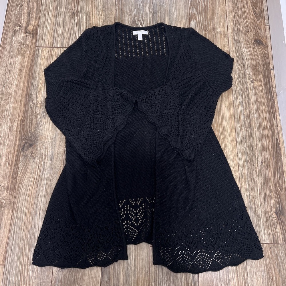 LC Lauren Conrad Black Openfront Crochet Knit Cardigan